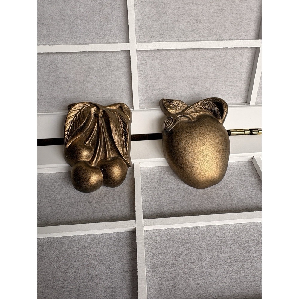 VTG MCM Gold Metallic Chalkware Fruit Wall Plaques Hollywood Regency Apple Cherr